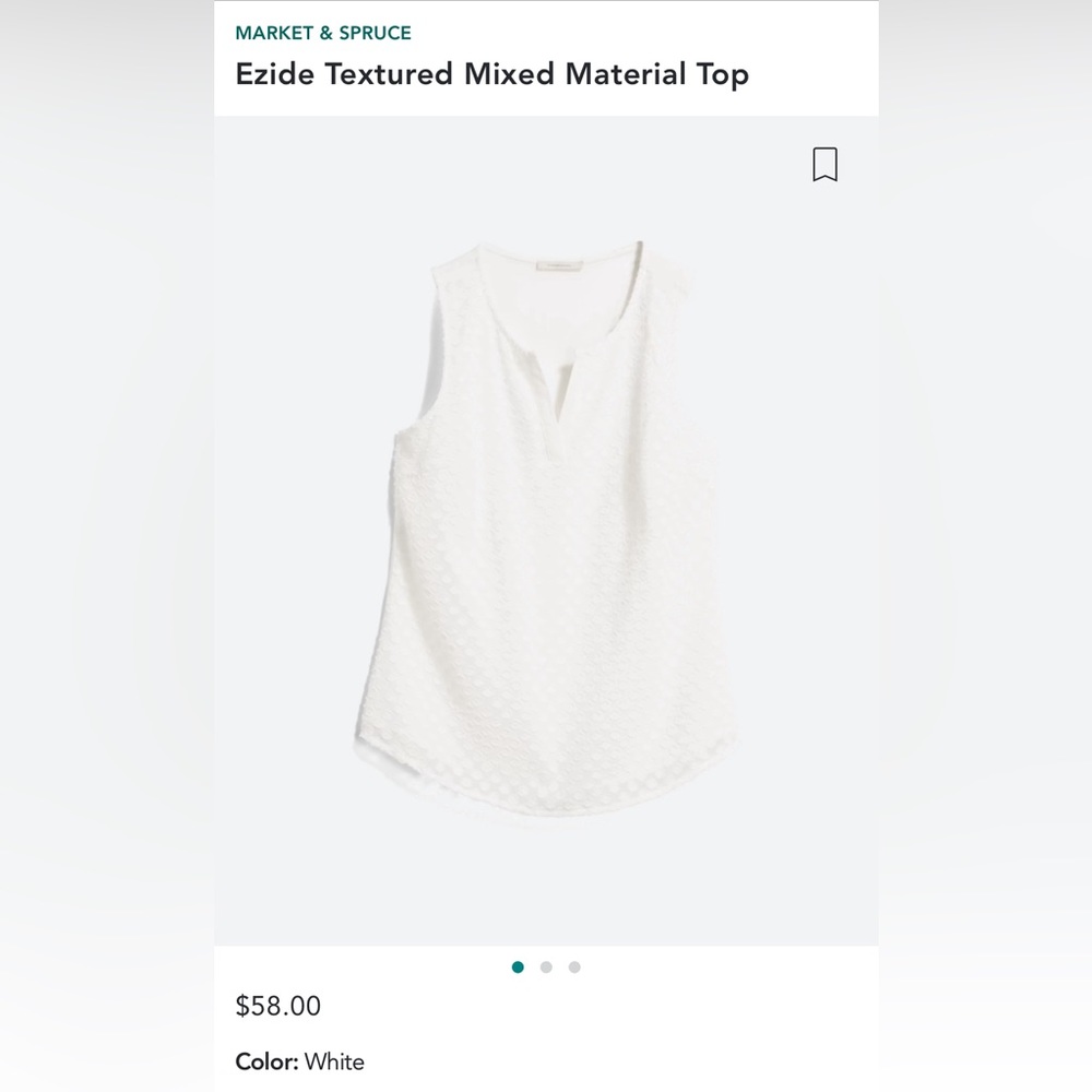 Market & Spruce Sleeveless Blouse, White with white dot design, Size Large.